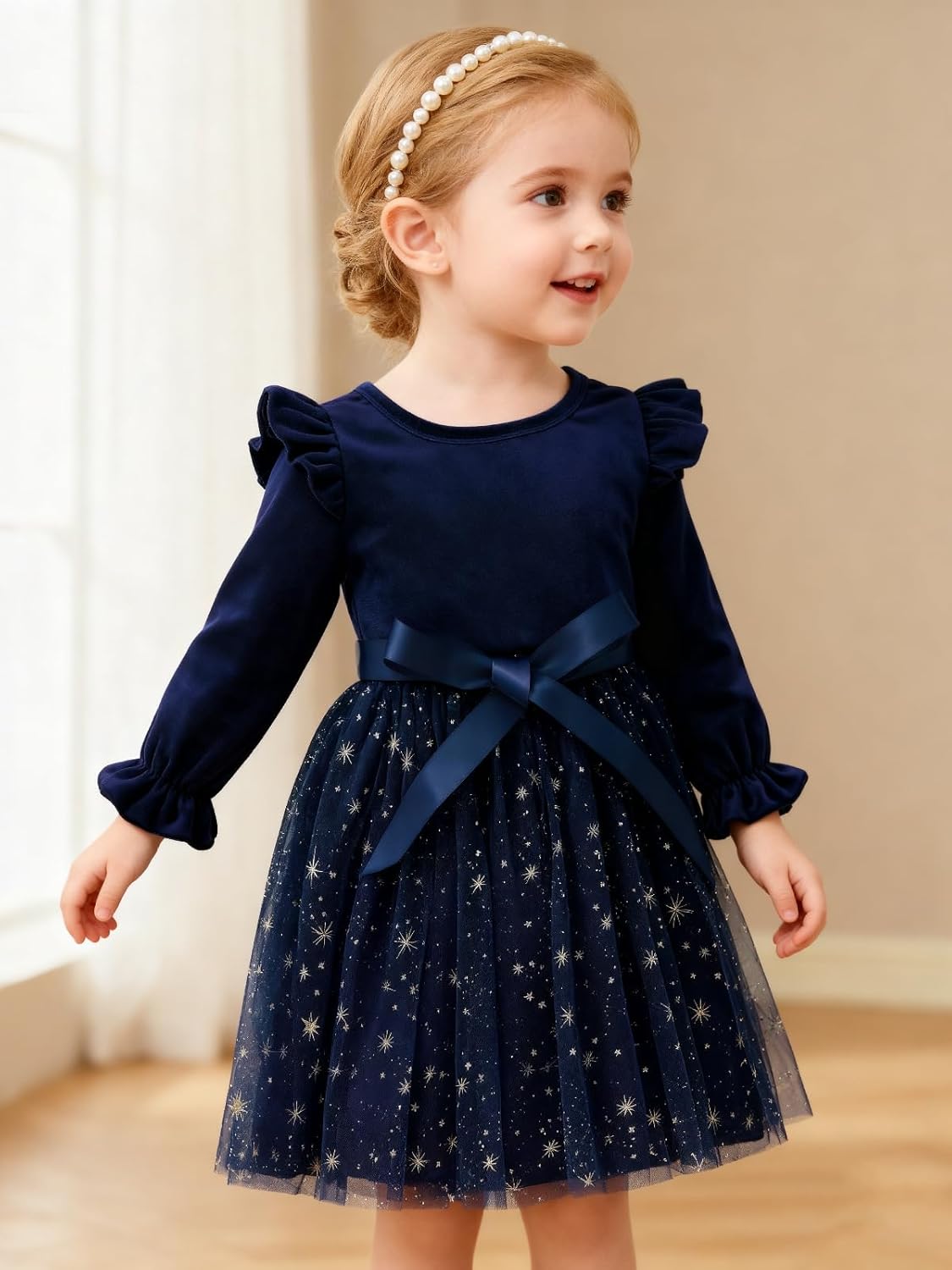 Patgoal Toddler Girls Tutu Dresses Velvet Tulle Dress with Sequin Long Sleeve Holiday Party Fall Winter Dress 2-7Y - Image 4