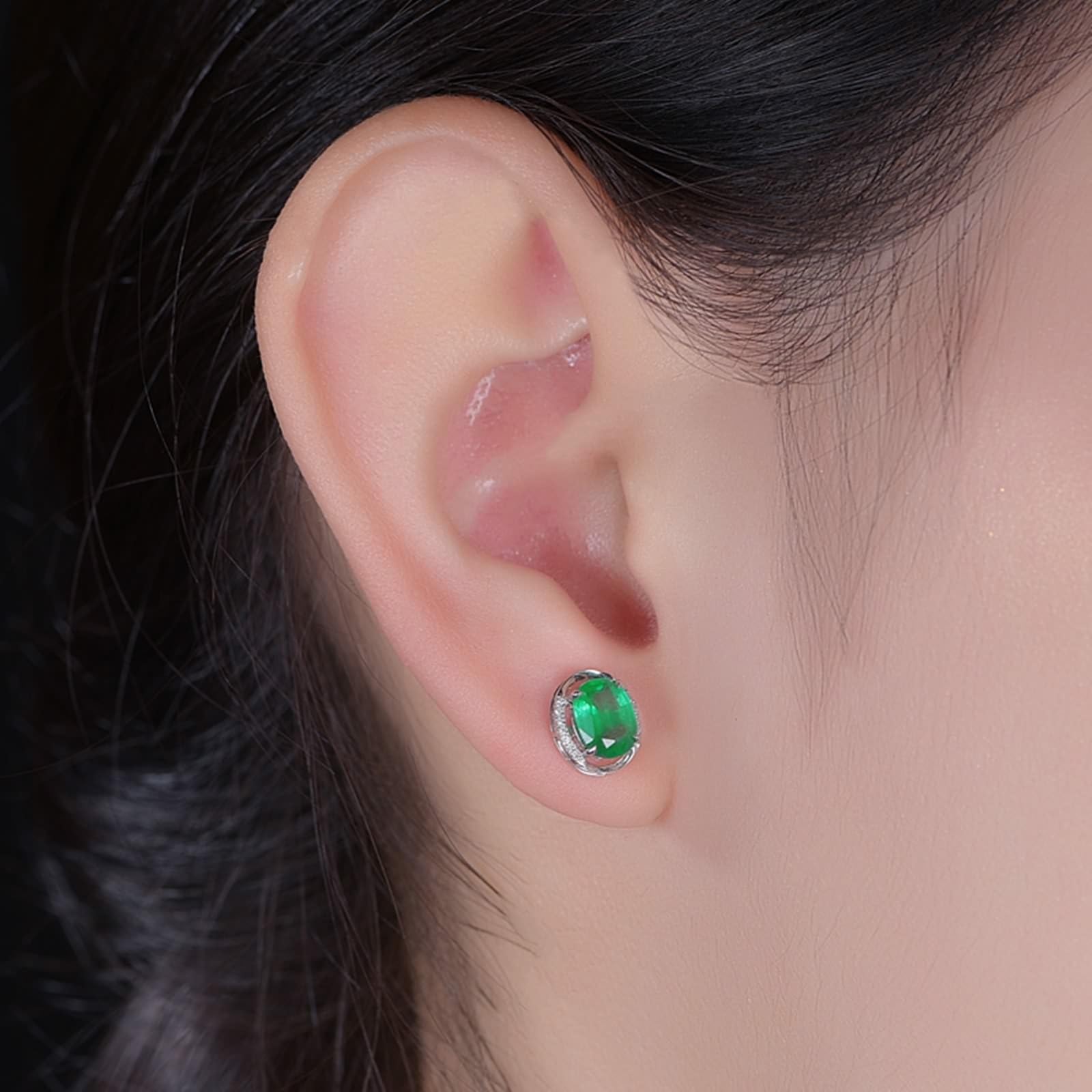 Ohrringe Frauen Weißgold 9k/14k/18k, Damen Ohrstecker mit Smaragd und Diamant, Echtschmuck für Hochzeit Braut