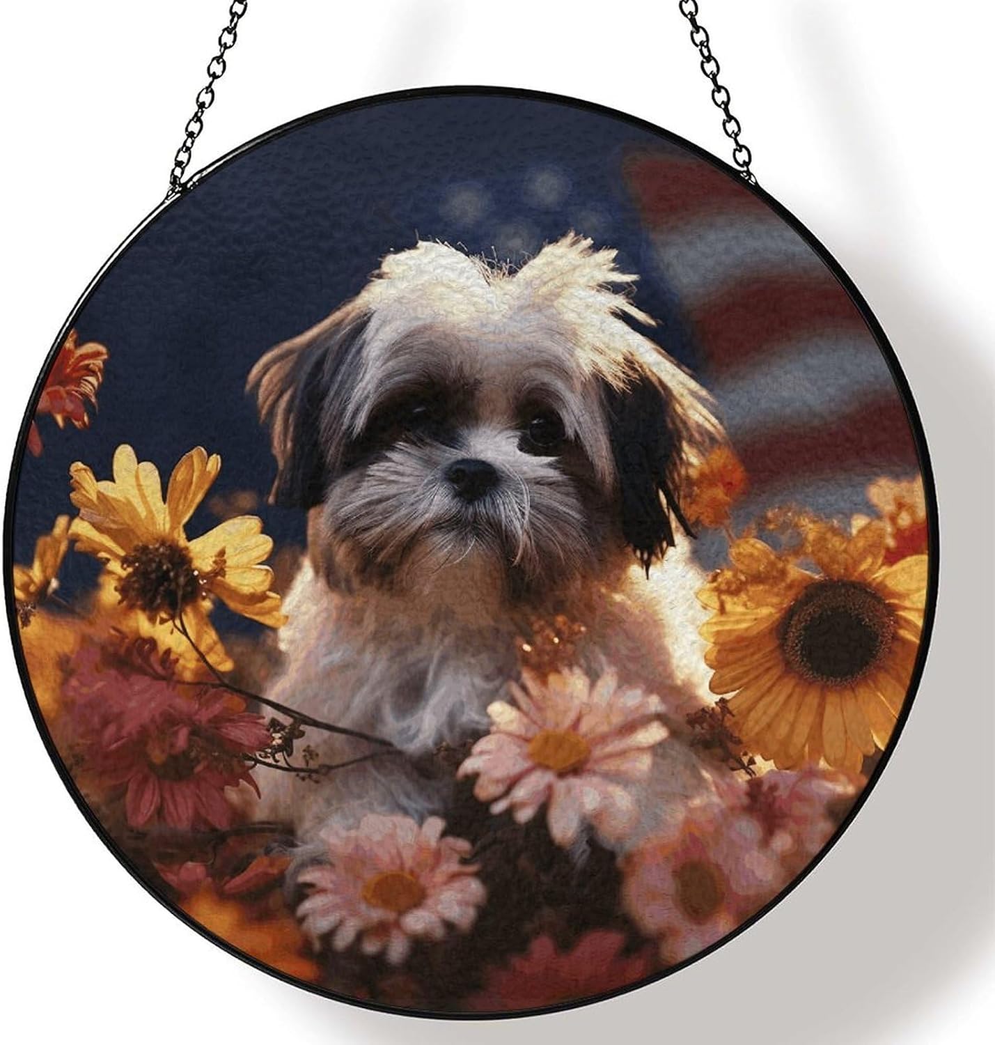 30x30cm Round Stained Glass Suncatcher for Window Hanging Decor with Chain