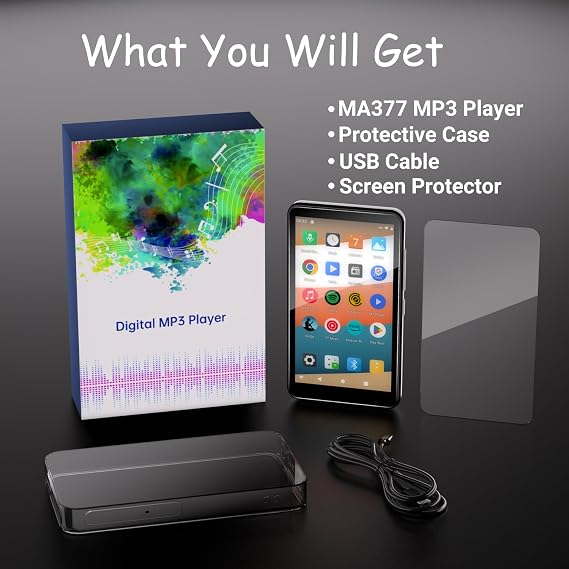 Kids MP3 Player with Bluetooth and WiFi, 4 Touch Screen Android 9.0, Up to 144GB Storage Portable Music Player for Study & Travel, with Spotify, Parental Control, FM Radio (Black, 144, GB)