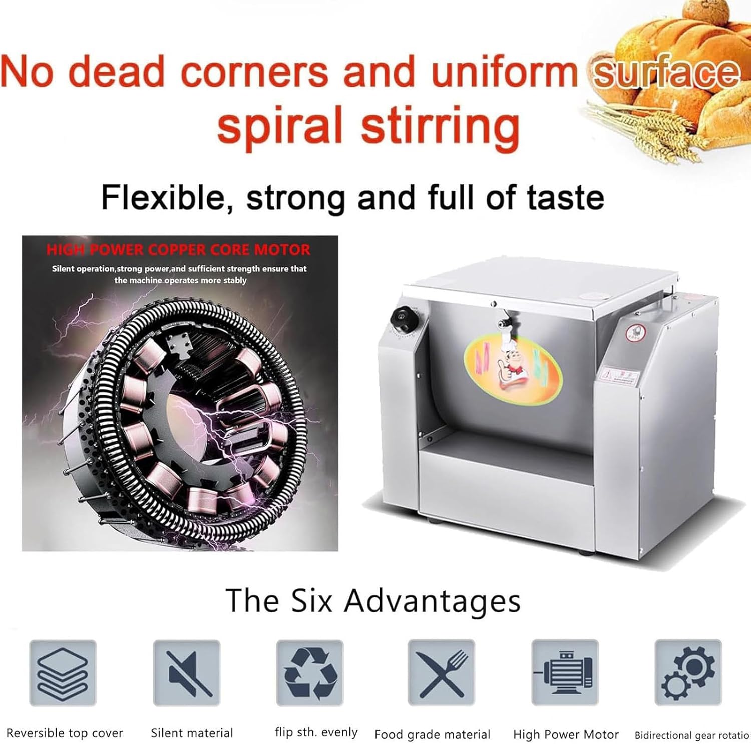 Commercial Dough Mixers, 3Kg, 5Kg, 7Kg, and 8.5Kg Stainless Steel Dough Mixers, Double-Rotor Electric Kitchen Dough Mixers, Suitable for Making Pasta, Noodles, Pizzas, Et