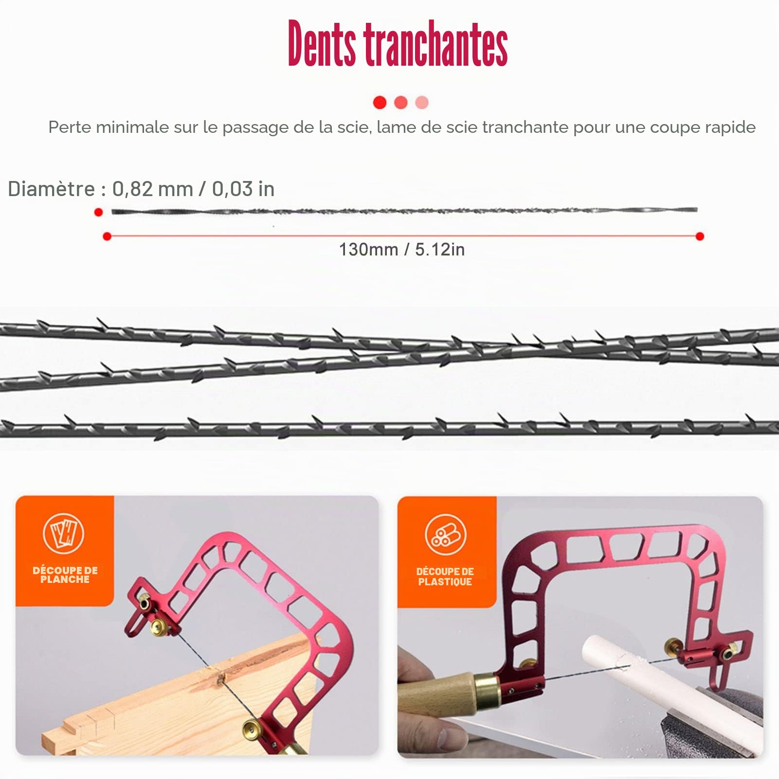 Scie À Chantourner, Cadre en Alliage, Fil D'Acier Rapide Et Propre Coupe Régulière, Scies À Main Multifonctionnelles Incisives + Lime de Secours, pour Projets D'Artisanat, Bijoux Diy
