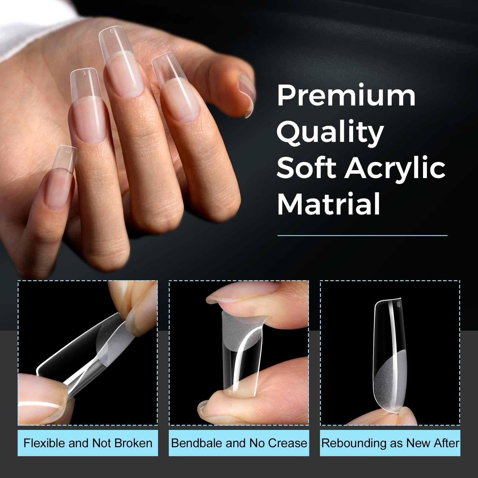 TOMICCA Medium Square Nail Tips, 240PCS Half Matte Press on Gel Nail Tips - Image 3