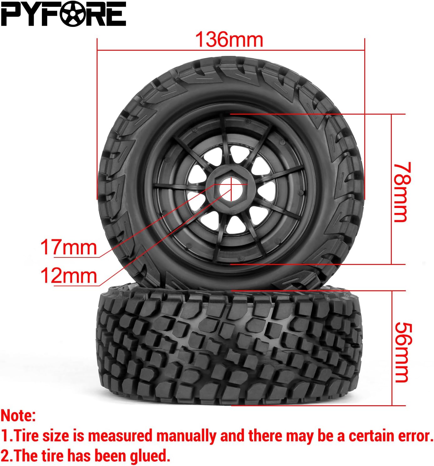 1/7 Mojave Desert Short Course Truck Tires Wheel Compatible with TRAXXAS UDR Off-Road Buggy Tire 17MM Adapter Wearable FS 336184 RC Model Car (red)