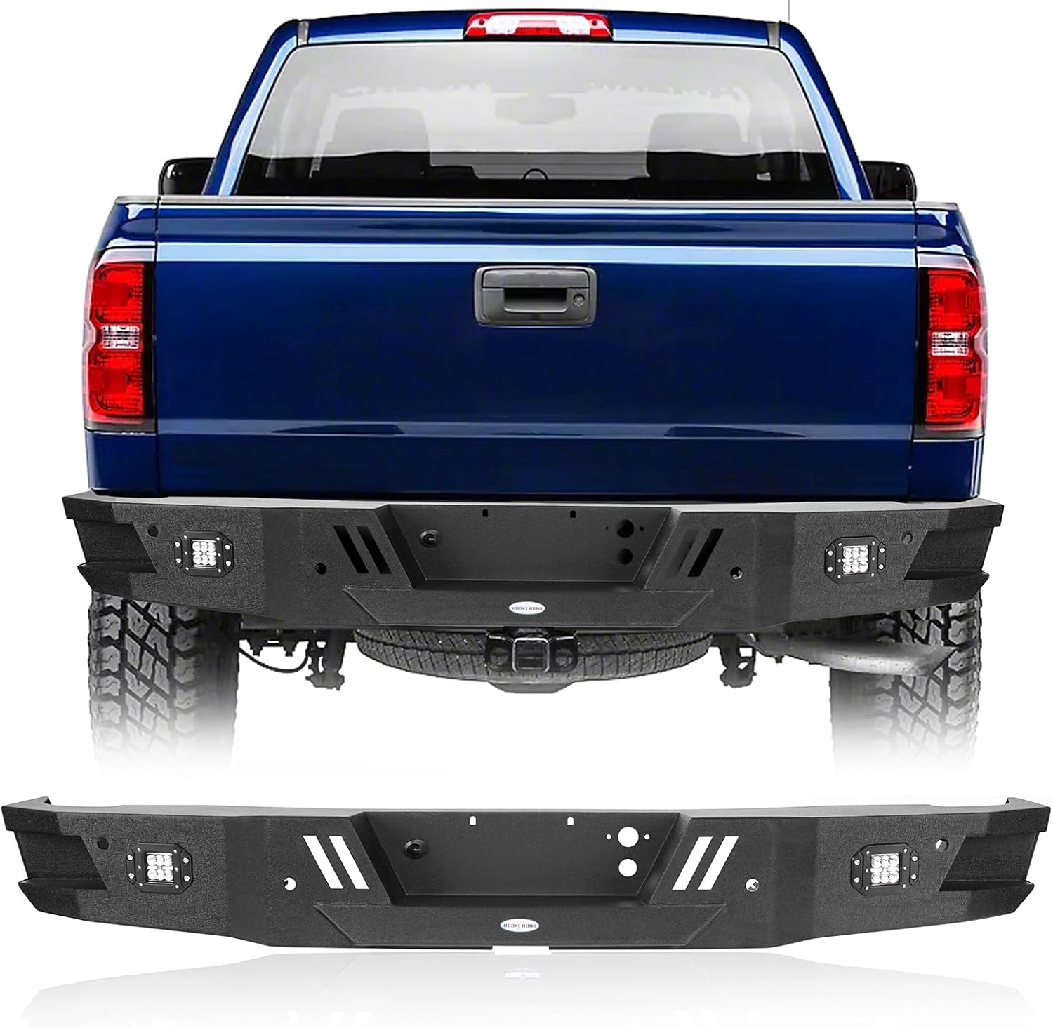Hooke Road Rear Bumper for 2007-2018 Chevy Chevrolet Silverado 1500 Pickup Trucks, Offroad Back Step Bumper w/Sensor Holes