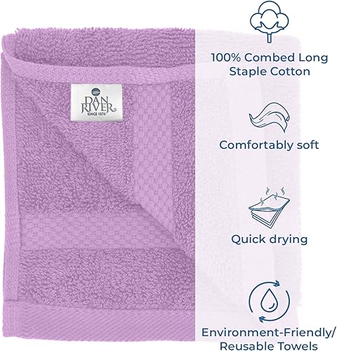 Miniatura 3 de DAN RIVER Paquete de 12 toallas faciales 100 % algodón, de alta calidad, altamente absorbentes, para baño, spa, gimnasio, secado rápido, esenciales