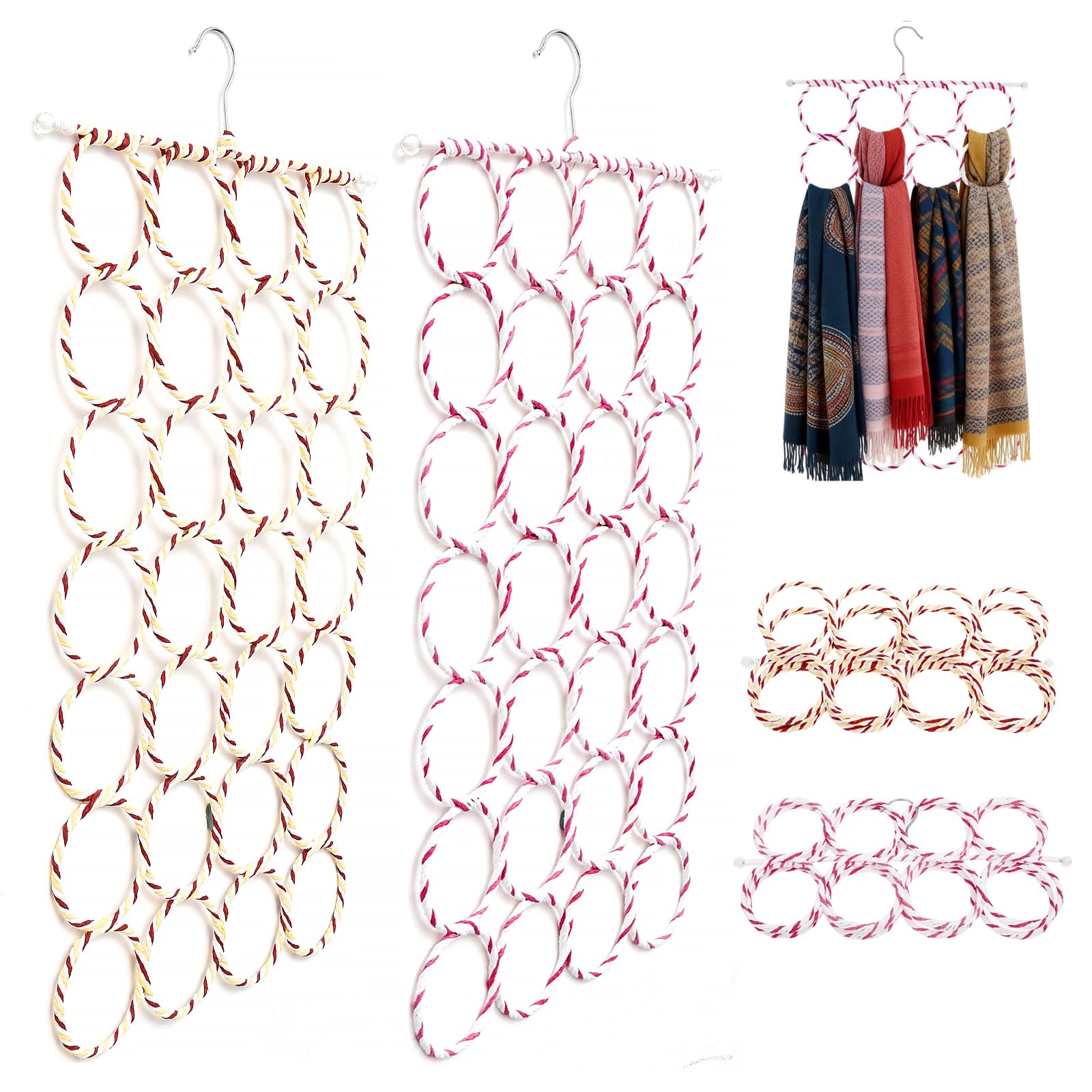 Qinglang Colorful 2Pcs Scarf Hanger Foldable 28 Ring Hole Slots Scarf Ties Belt Organiser Space Saving Closet Hangers Hijab Organizer Multifunctional Purse Hanger For Closet Scarves Shawl Belt Jeans, Towel, Ties