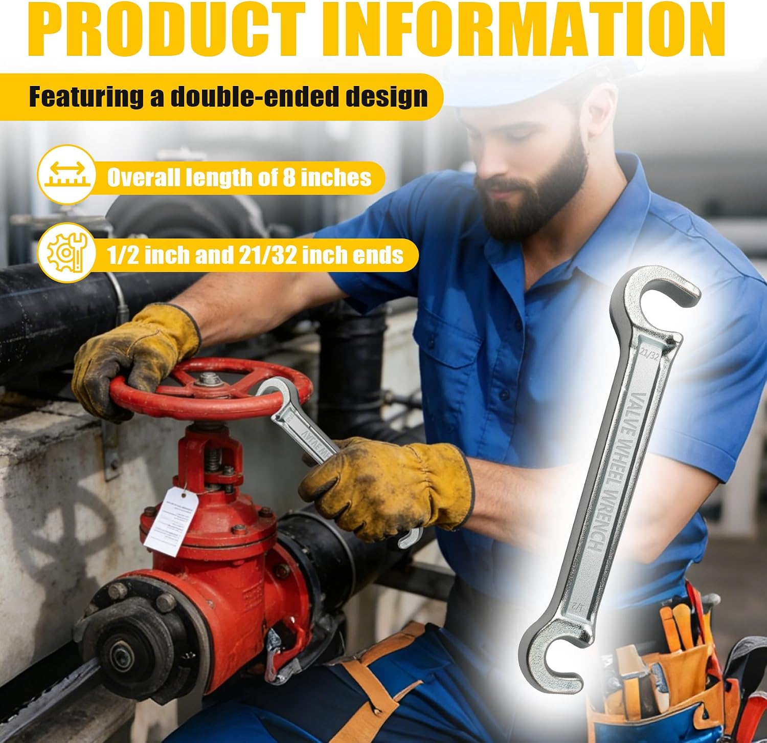 1/2" & 21/32" Fire Hydrant Wrench for Drain Pipes & Riser Valves | Double Ended Valve Tool,Closes Valves Smoothly,Fits Diverse Valve Wheels,Tapered Jaw Design for Effortless Operation