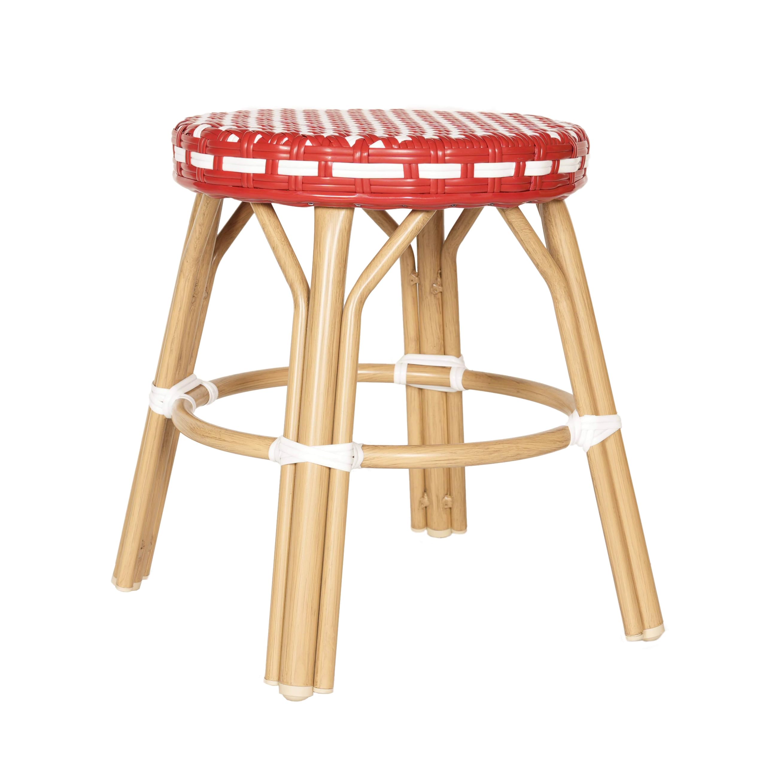 Oviala Tabouret de Jardin en Aluminium et rotin synthétique Blanc et Rouge