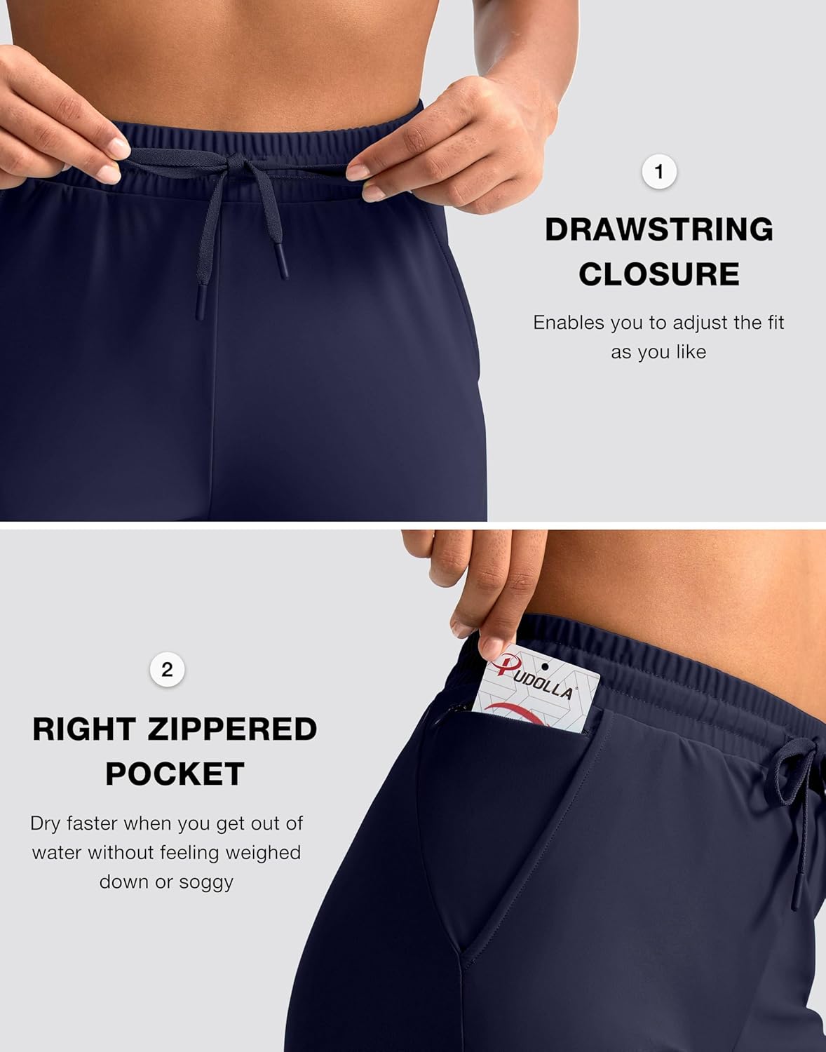 Pudolla Women's Swim Capris 18" Quick Dry UPF50+ Swimsuit Pants Long Board Shorts for Women with Pockets - Image 6