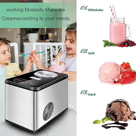 150W Automatic Ice Cream Maker, 1.5L Gelato Machine with 3 Modes & Lcd Display, Detachable Paddle No Pre-freezing for Ice Cream/gelato/sorbet/frozen Yoghurt Commercial Home