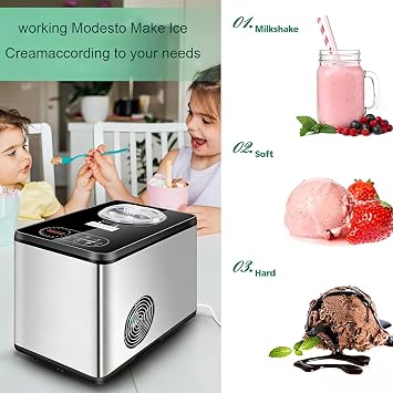150W Automatic Ice Cream Maker, 1.5L Gelato Machine with 3 Modes & Lcd Display, Detachable Paddle No Pre-freezing for Ice Cream/gelato/sorbet/frozen Yoghurt Commercial Home