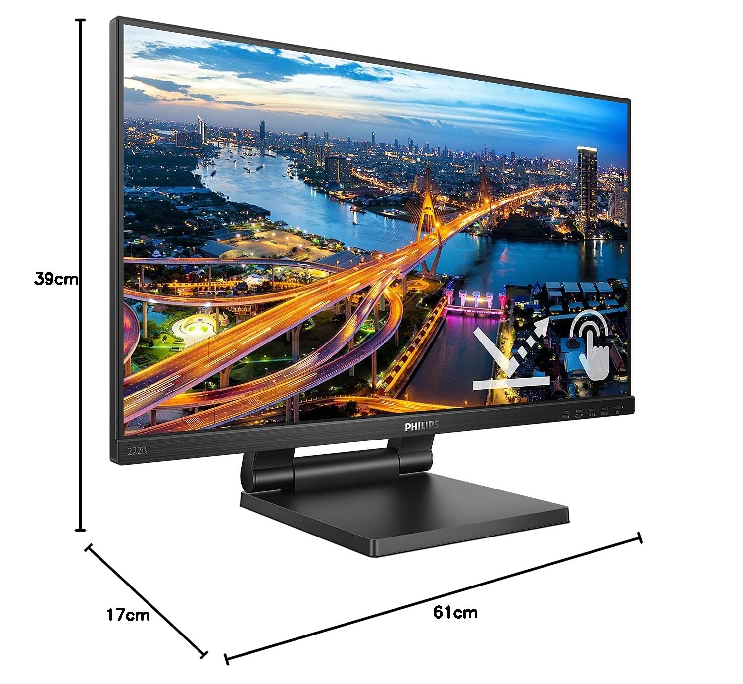 Philips Monitor 222B1TC 22 pollici 1920x1080, FHD, 75Hz, IPS Panel, 4ms GtG, USB Hub Speakers, Height Adjustment, (HDMI1x 1.4 ) Nero