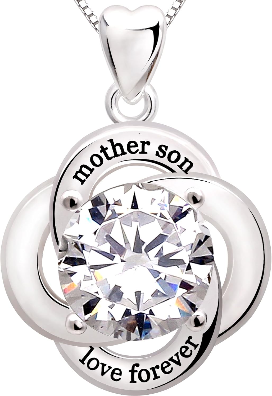 ALOV Jewelry Sterling Silver mother son love forever Cubic Zirconia Pendant Necklace