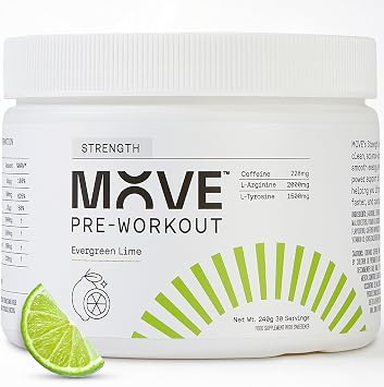 MOVE Pre Workout Powder - Strength Formula for Men & Women - Energy Drink Powder Without Beta Alanine 30 Servings Preworkout with L-Arginine, Caffeine- Informed Sport Certified Evergreen Lime