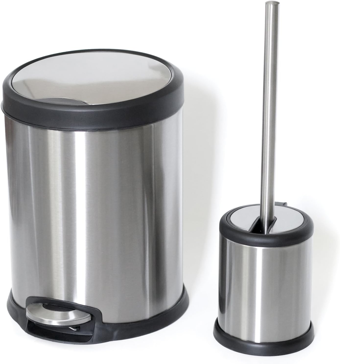 ToiletTree Products Toilet Brush with Lid and 5L Trash Can Combo Set - Toilet Bowl Brush and Holder with Matching Garbage Can - Stylish, Convenient Bathroom Essentials