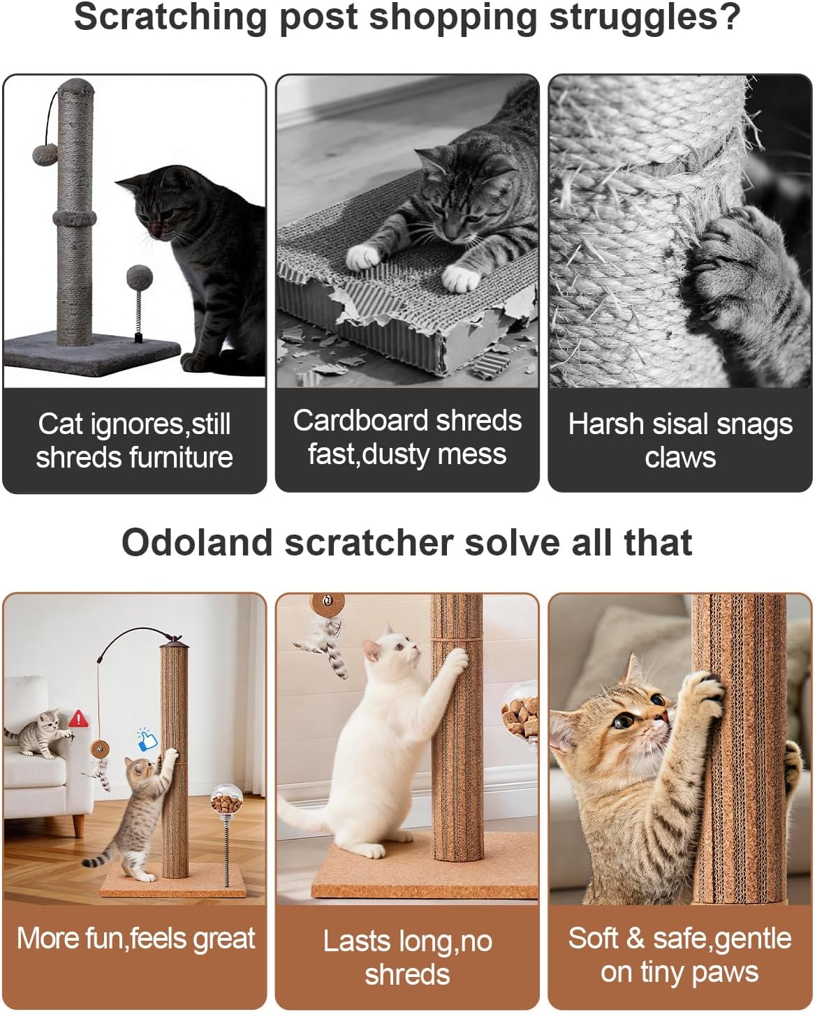 Kitten Claw Friendly Scratching Post Cork & Cardboard Mix Indoor 26" Premium Durable Nature Kittens Scratch Post Tree with Snack Ball & Feather Interactive Toys for Novice Cat Owner