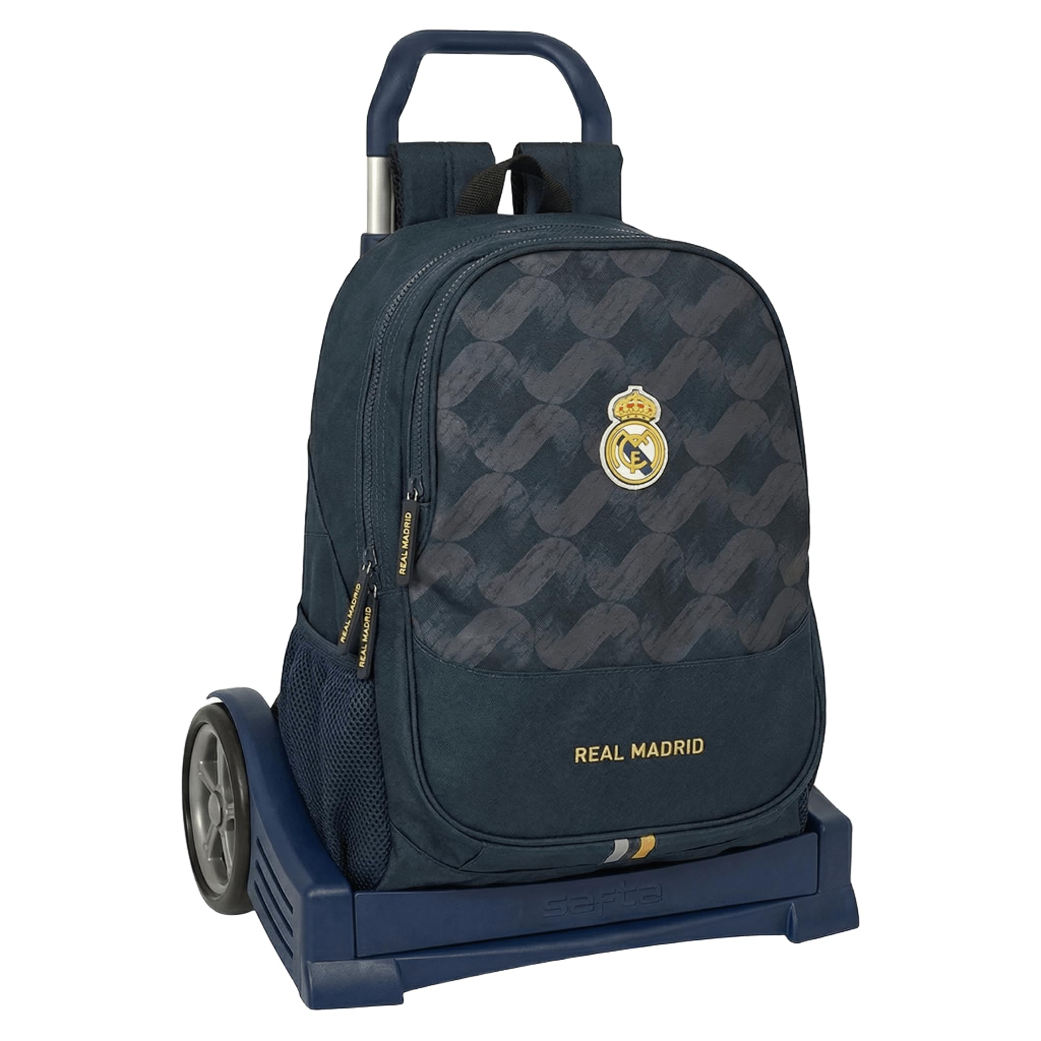 Real Madrid MOCH 665+CARRO EVOLUTION 2ª EQUIPACIÓN | Mochila con Carro Extraíble, Diseño Oficial, Espalda Acolchada, Hombreras Ergonómicas, Base Reforzada, Ruedas Silenciosas