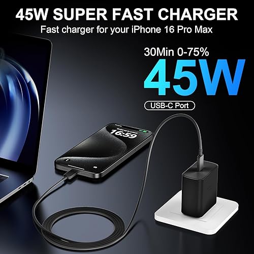 Miniatura 4 de Cargador súper rápido Samsung USB-C de 45 W, bloque tipo C y cargador de teléfono Android de 12 pies, cable de carga rápida para Samsung Galaxy S24