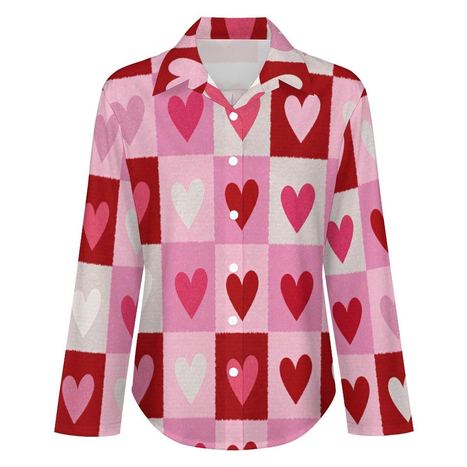 Quadrati Cuori Camicia da Donna con Bottoni in Stampati 3D