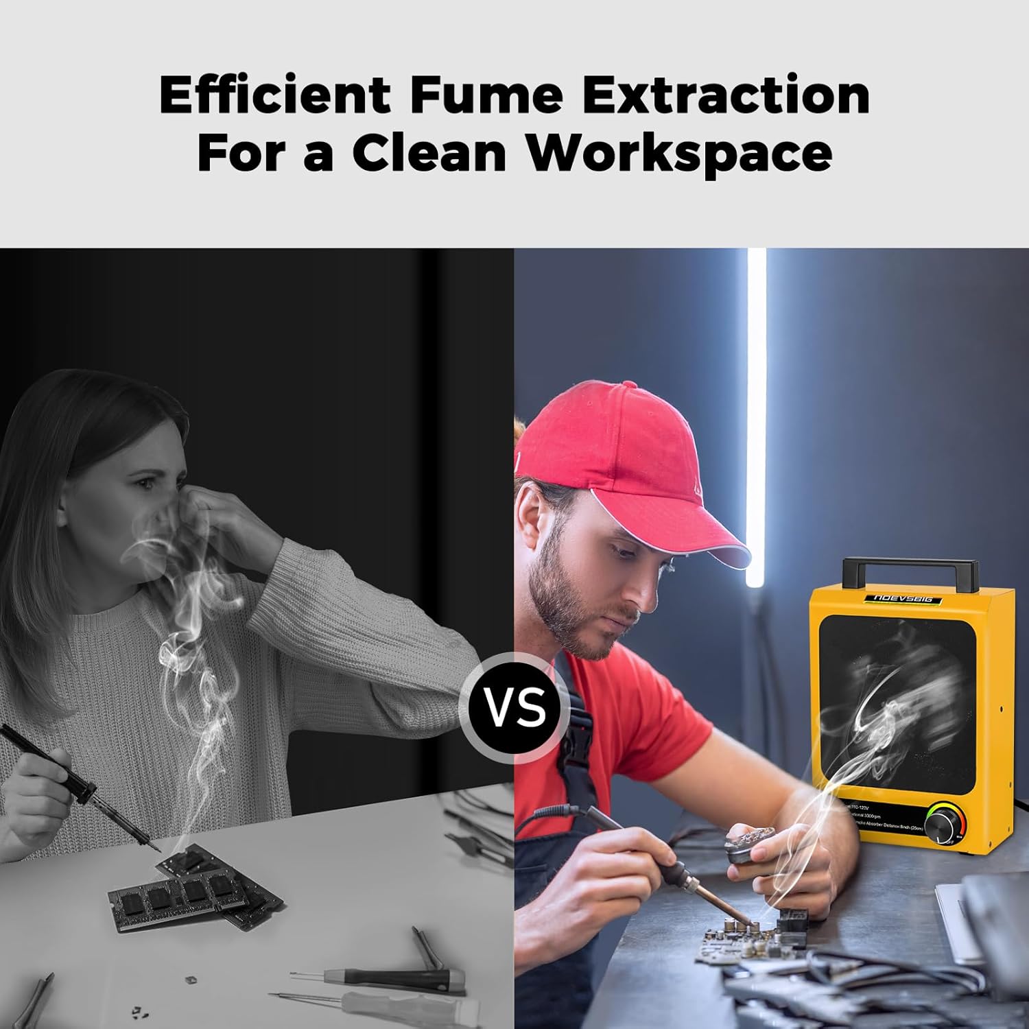 NOEVSBIG Fume Extractor, Adjustable Suction Power Solder Fume Extractor with 4 Carbon Filters, Soldering Fan for Soldering, Stained Glass, Laser Engraving, and DIY Projects