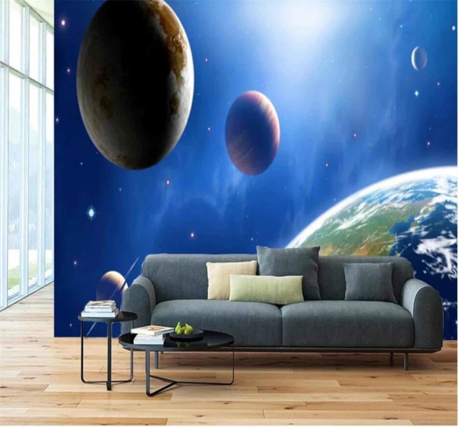 XLMING Beautiful Universe Space Planets Starry Sky 3D Wallpaper Premium Textured Silk Study Dining Living Room Bedroom Sofa TV Wall Easy Install-250cm×170cm