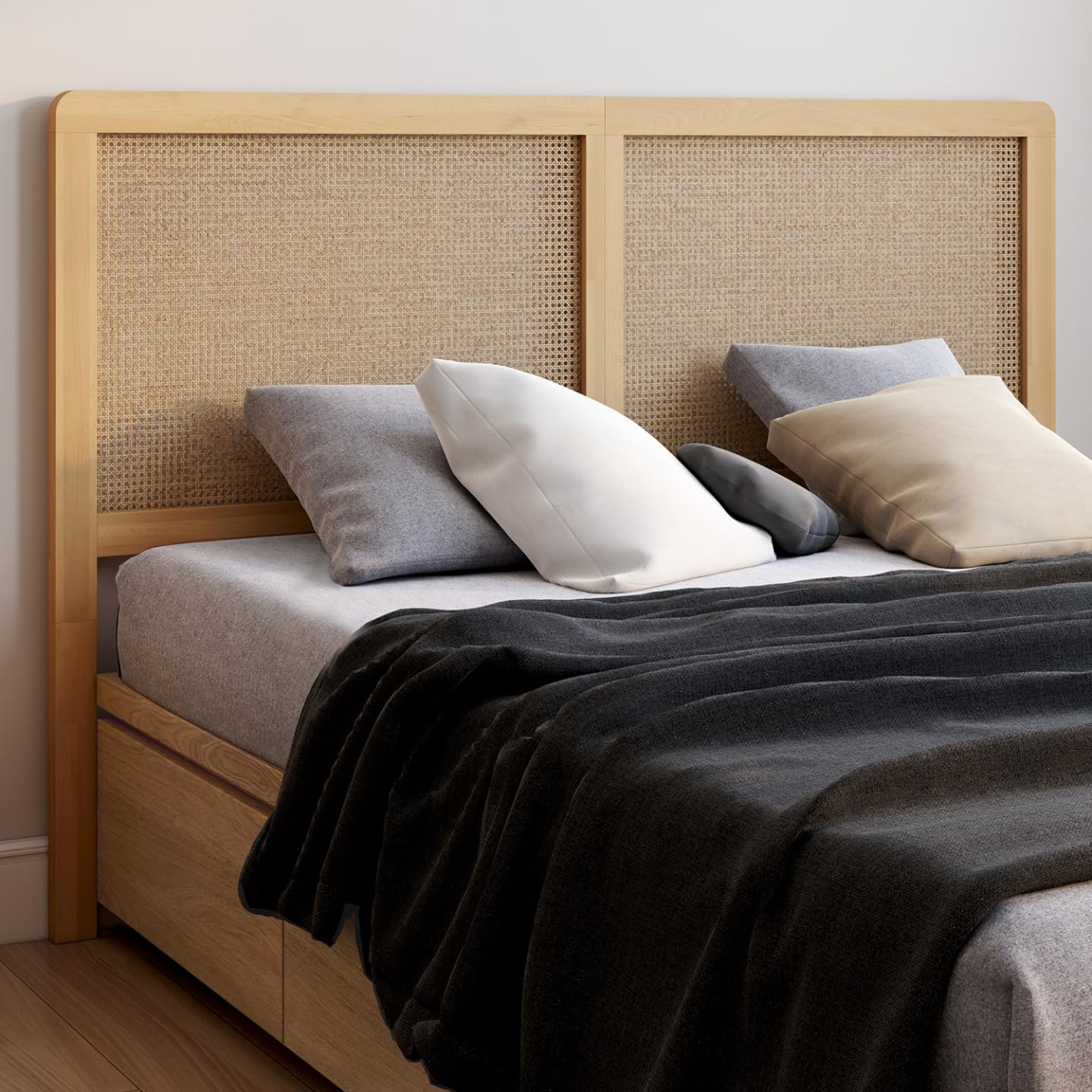 IDMarket - Testiera 160 cm canna e legno EDHEN