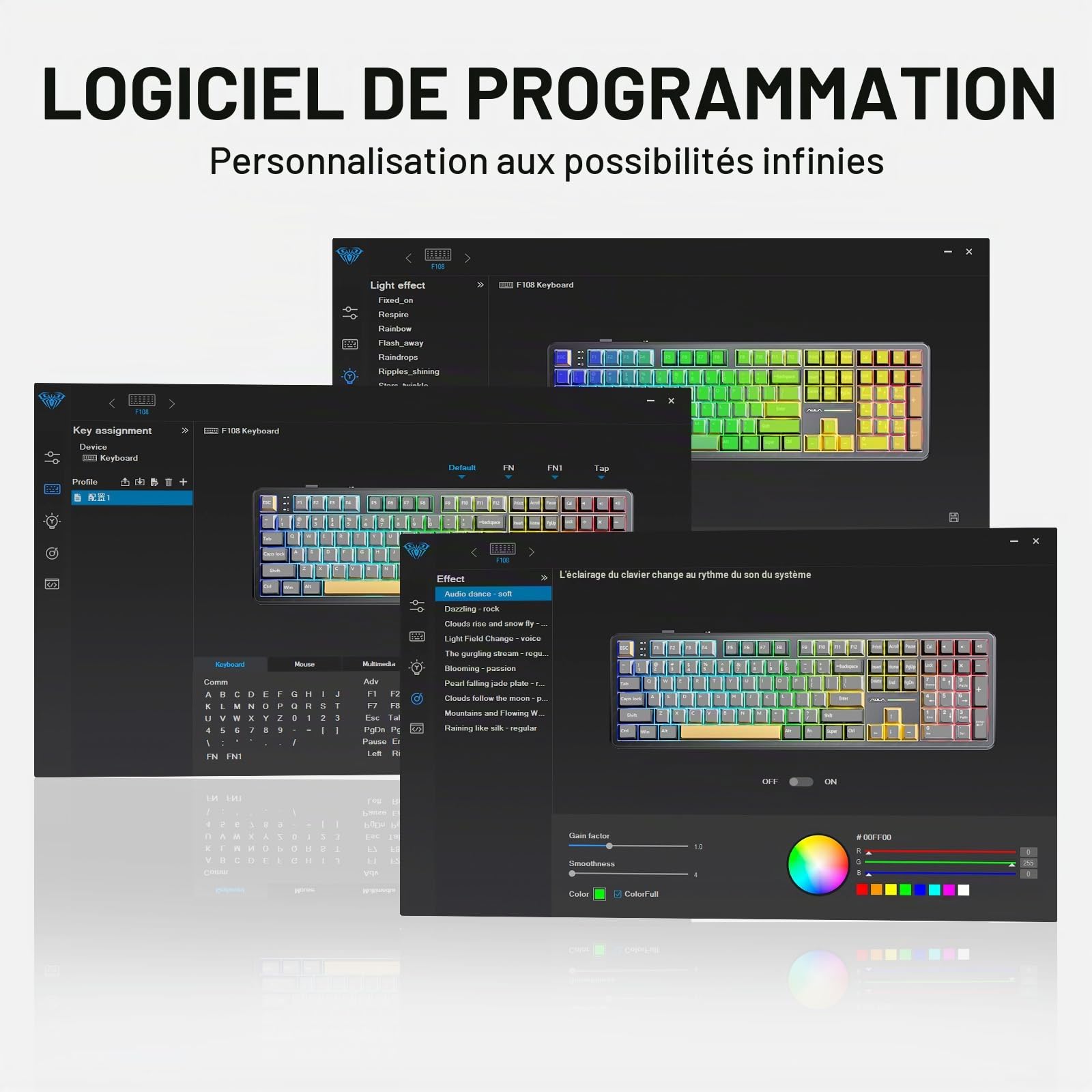 EPOMAKER Aula F108 Clavier Mécanique de Jeu sans Fil, 108 Touches, QWERTY us, Batterie 8000 mAh, Hot Swap et programmable, rétroéclairage RVB, pour Mac/PC (BlancViolet, GreywoodV3)