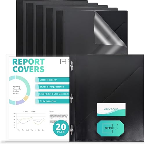 Vista 14 de Binditek Paquete de 10 portadas de informes frontales transparentes resistentes con 3 puntas, capacidad para 100 hojas, carpeta de informes