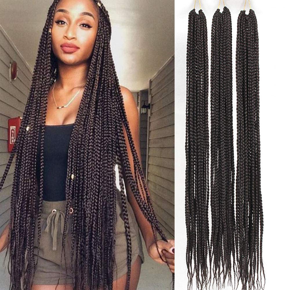 3Packs Medium Box Braids Crochet Hair 30inch box braid Crochet Braids hair 3X Box Braiding Hair 22strands/Pack box Braids Hair Extensions (3pack, 2)