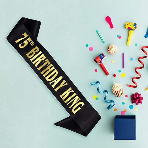 Miniatura 4 de DEZARO Banda de cumpleaños de 75 años, banda dorada de satén negro para hombres, fiesta de cumpleaños de 75 años, regalos de decoración