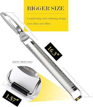 Ourokhome Kitchen Lemon Zester, Stainless Steel Hand Held Parmesan Cheese Grater for Ginger, Chocolate, Coconut, Lime, Nutmeg, Citrus, Fruit, Vegetable with Cleaning Brush, Dishwasher safe, Gray