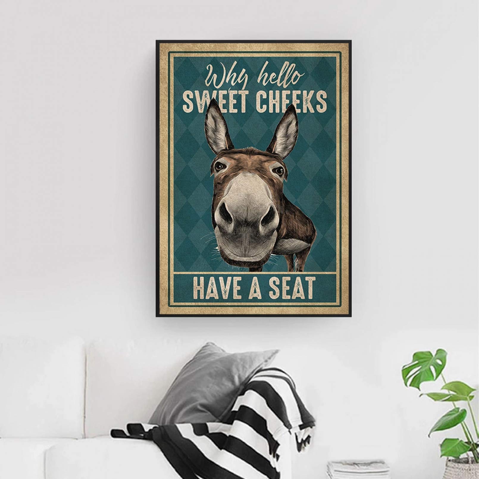 GUDOJK Canvas Painting Wall Picture Funny donkey hello sweet cheeks has a seat quote canvas painting wall art vintage minimalist posters and prints for living room-50X70CM