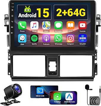 2+64GB Android 15 Car Radio for 2013 2014 2015 2016 Toyota Vios Yaris Wireless CarPlay Android Auto, 10.1 Inch Touch Screen Car Radio with WiFi GPS Bluetooth EQ 26UI AHD Backup Camera
