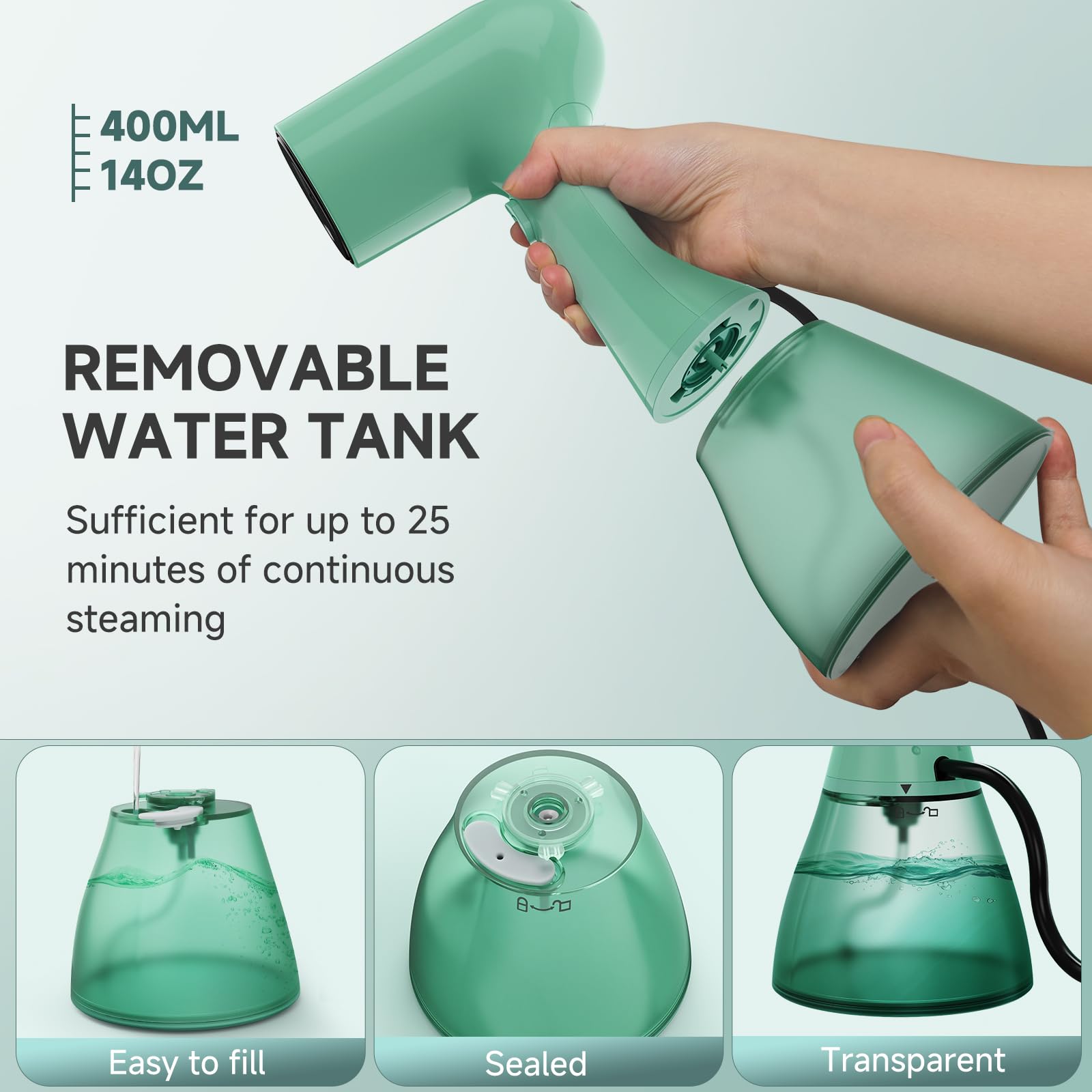 OLAYMEY Steamer Dampfglätter Reise, 1800W Clothes Steamer, 400ML Tragbarer Dampfbügeleisen, Steam Iron 30g/min, 20S Schnelles Aufheizen, Handdampfer für Kleidung, Leicht Dampfbürste für Zuhause