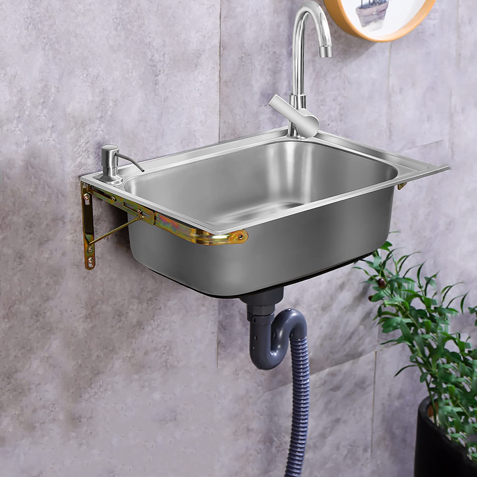 SDdPulse Fregadero utilitario montado en la pared con cesta coladora, grado comercial, para lavandería, patio trasero, garaje y camping, color único, 68 x 44 cm