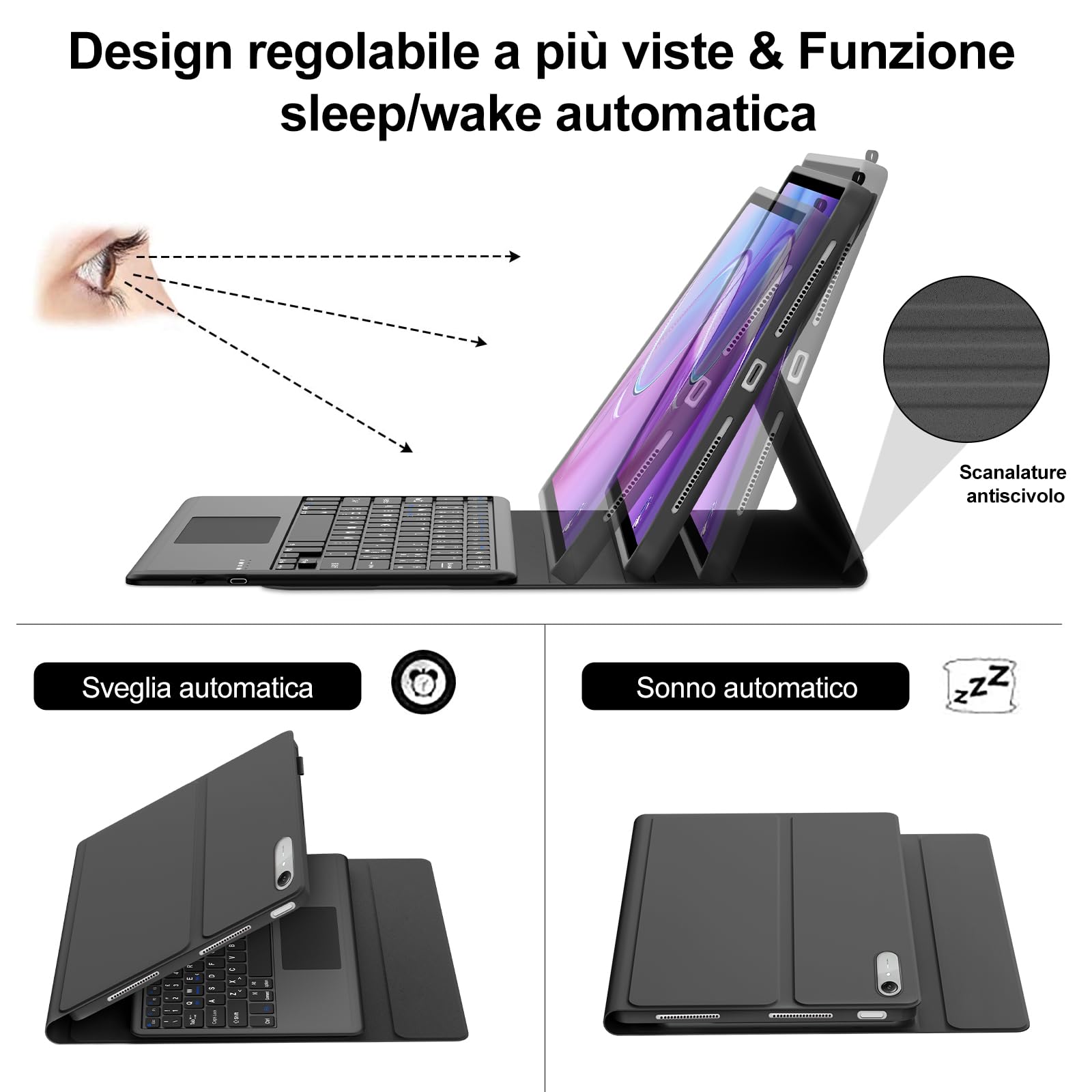 Cover Tastiera per Lenovo Idea Tab Pro Gen 2 13 Pollici 2026 con Touchpad | Custodia Tastiera Trackpad Italiano Bluetooth per Lenovo Idea Tab Pro Gen 2 13 Pollici 2026 TB390FU, Nero