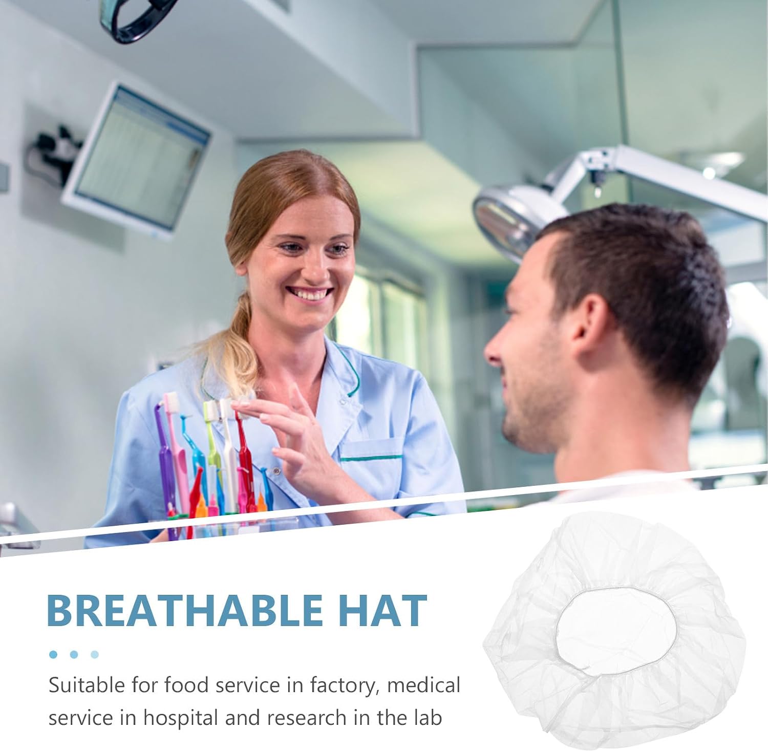 100pcs Disposable Bouffant Cap Head Cover for Food Service Workshop White