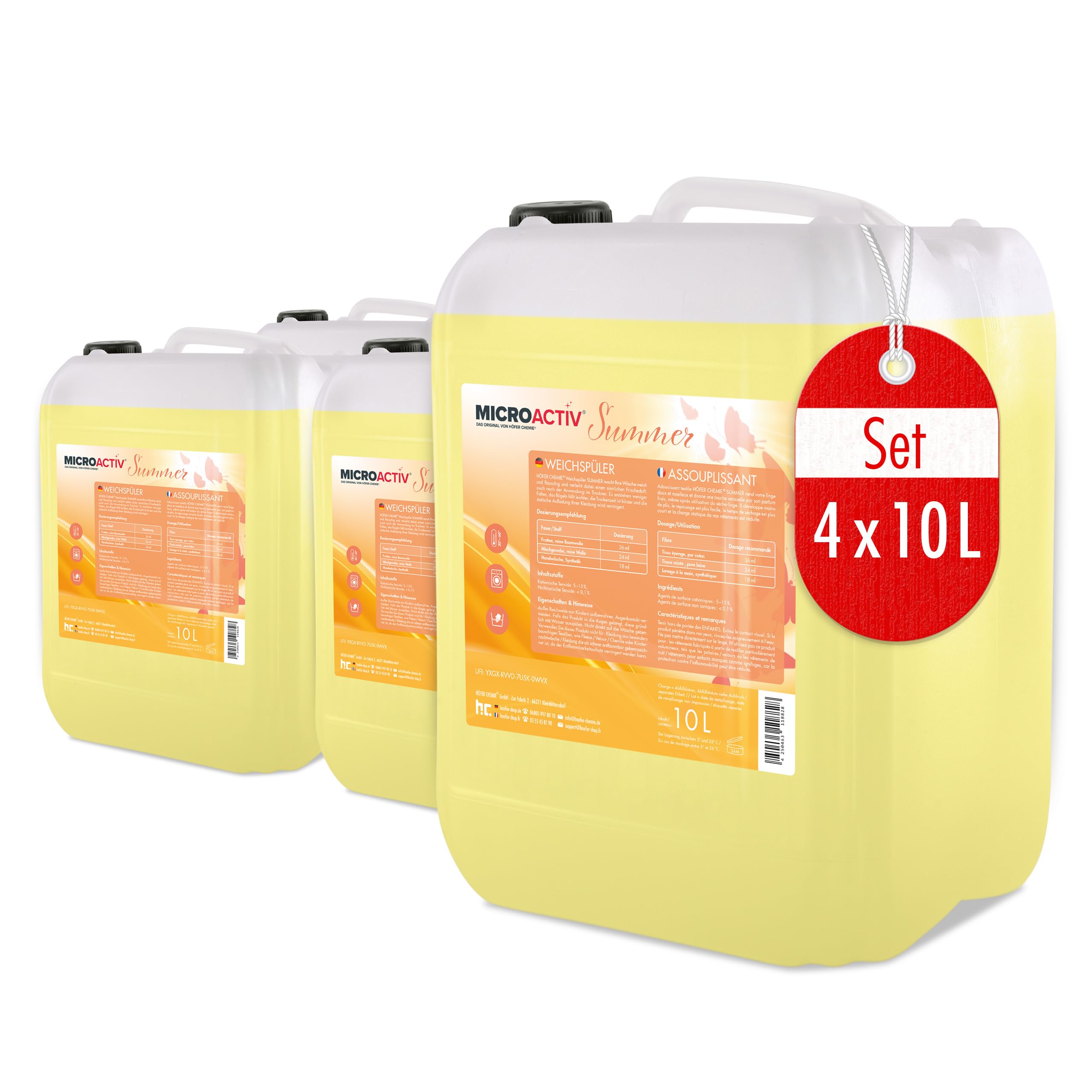 Höfer Chemie Adoucissant Linge "Summer" 4 x 10 L - Assouplissant Textile