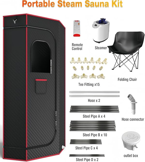 QIOMALA Portable Sauna Box for Home, Steam Sauna Box, 35" x 18" x 25", 71" Full Body Personal Sauna Room with 1200W 3L Steamer, Foldable Chair and Remote Control for Wellness & Relaxation by QIOMALA - Used condition - Image 7
