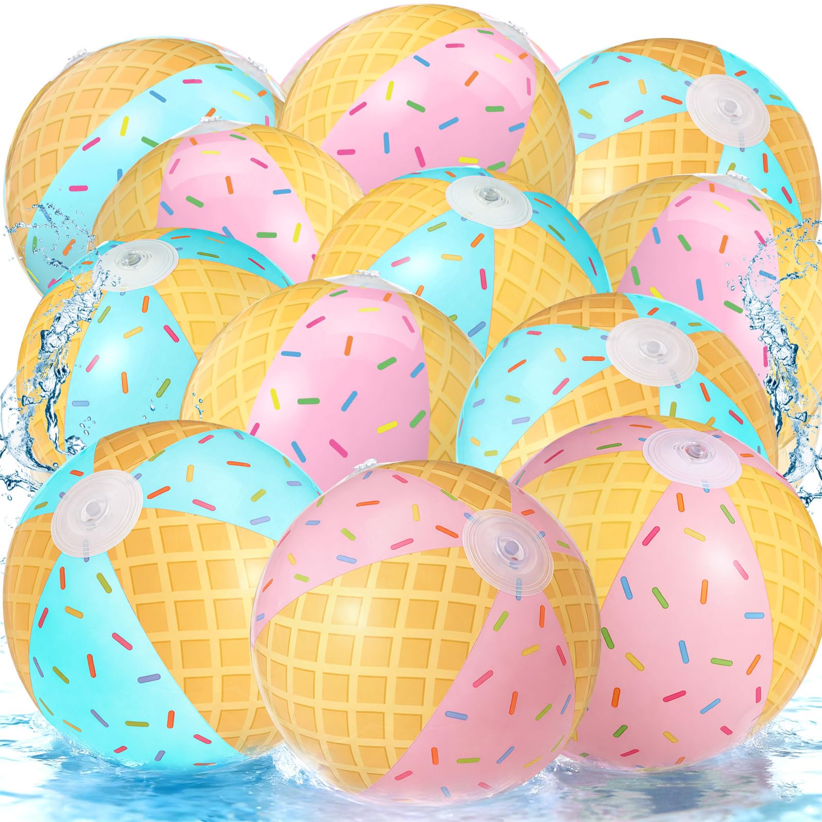 Arrowbash 12 Pack Ice Cream Beach Ball 7.87" Pool Party Birthday Favors | Inflatable Ball Bulk for Themed Party Favor, Summer Birthday Decoration, Beach Game Toy, Pink Blue
