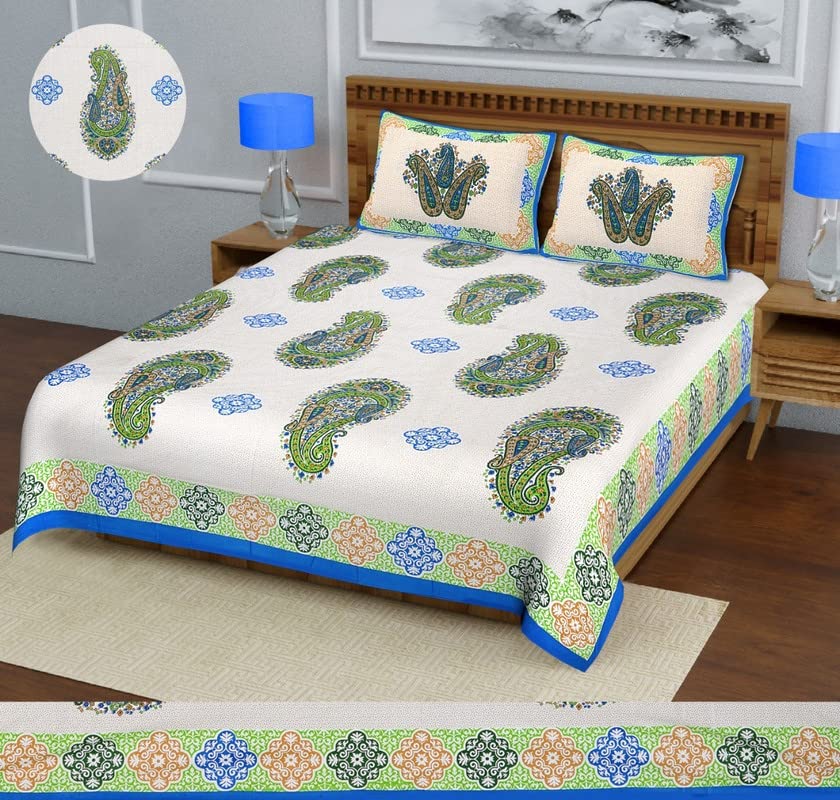LUBNA Bedsheet | Premium Indian Bedsheet BY Sanganeri Hand Blocked Print | KING Size (90x108) with TWO Pillow Cover(18x28) |Best for Dubai Hotels And Home|
