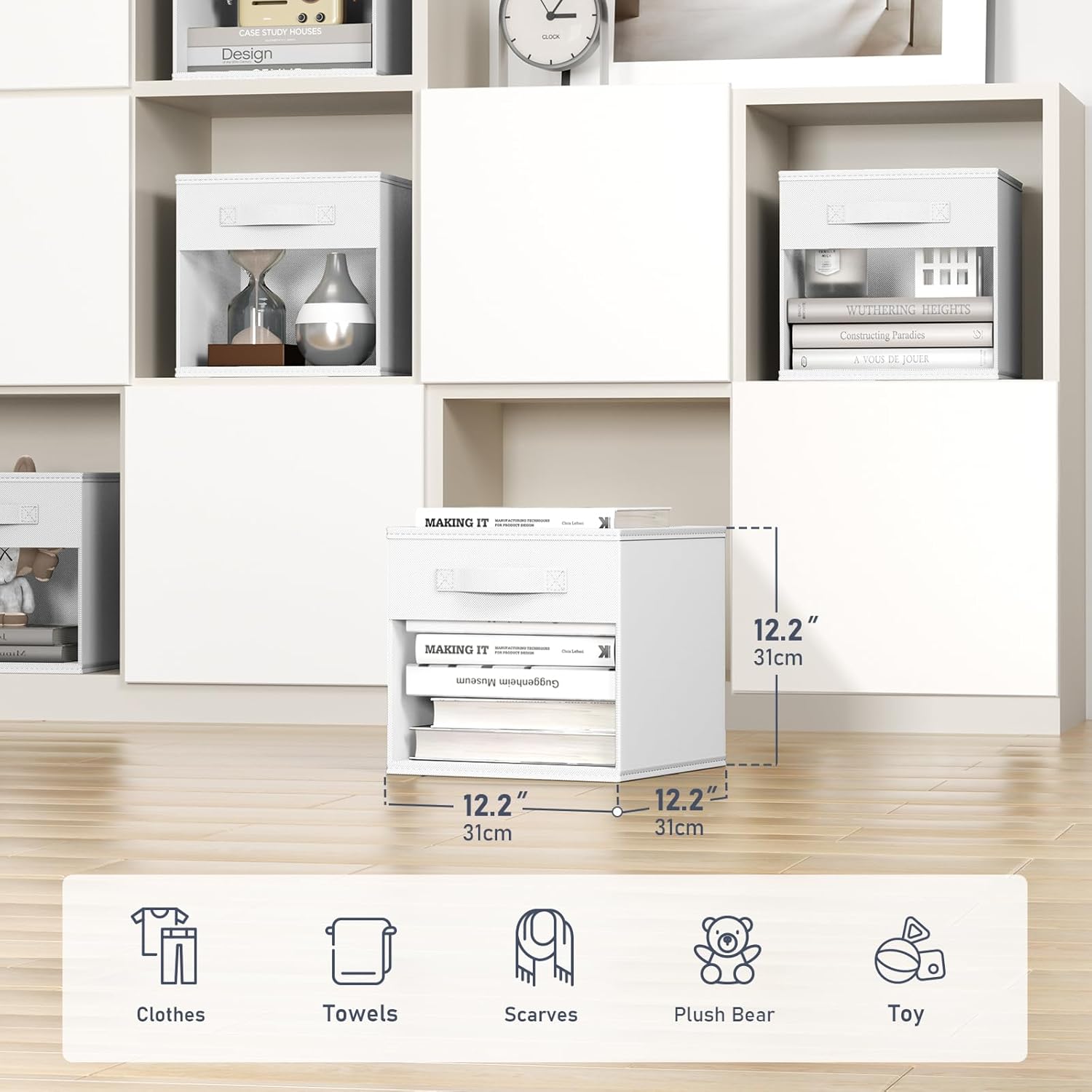 DIMJ Cube Bins, 12.2-Inch Storage Bins Cubes with Window, 6 Packs Collapsible Storage Bins with Handles, Closet Storage Baskets for Organizing Living Room, Office, 8 Pack,White White 12.2 Inch.- 8 Pack