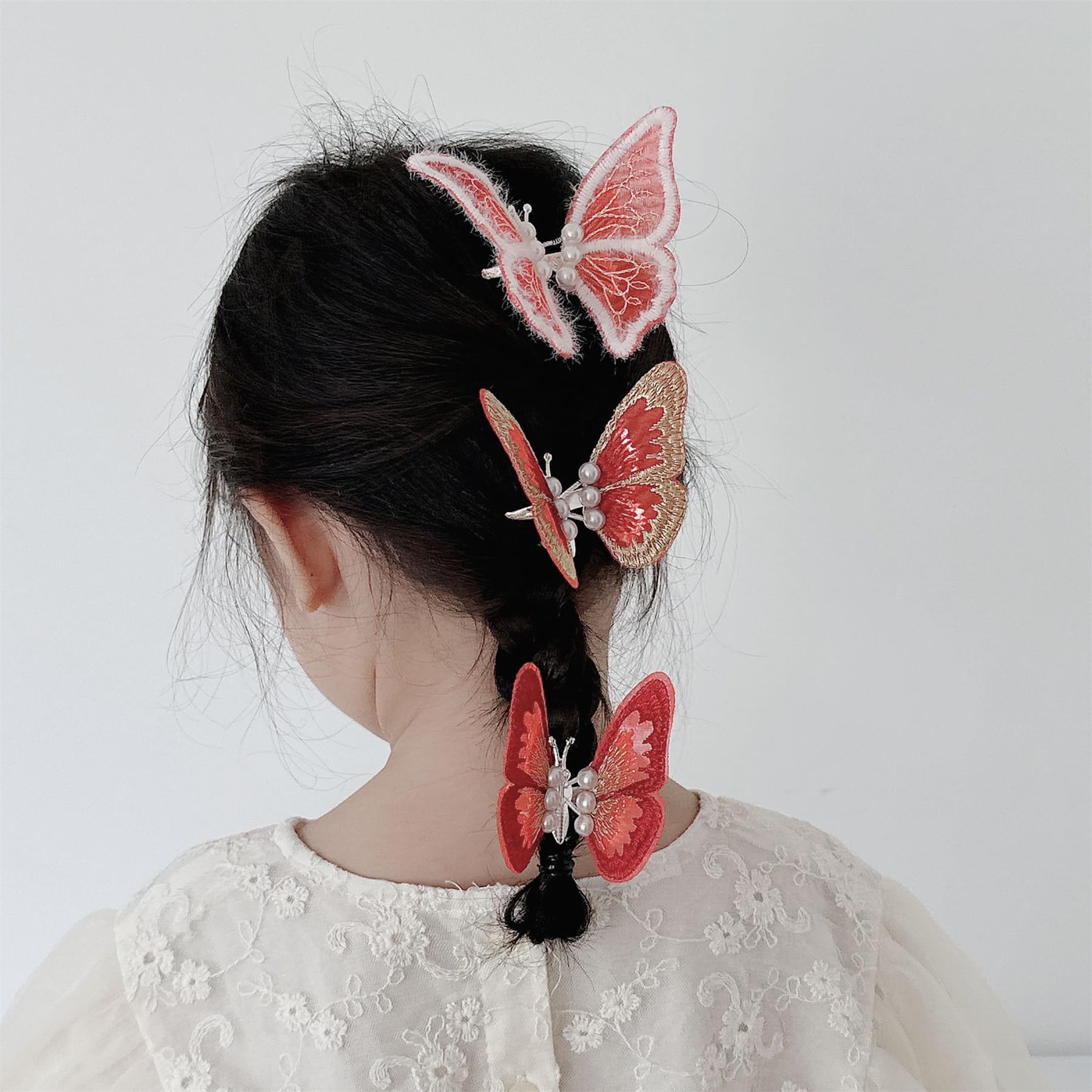 Amazon.co.jp: 3個パック 動く蝶 ヘアクリップ レッド ノンスリップ 