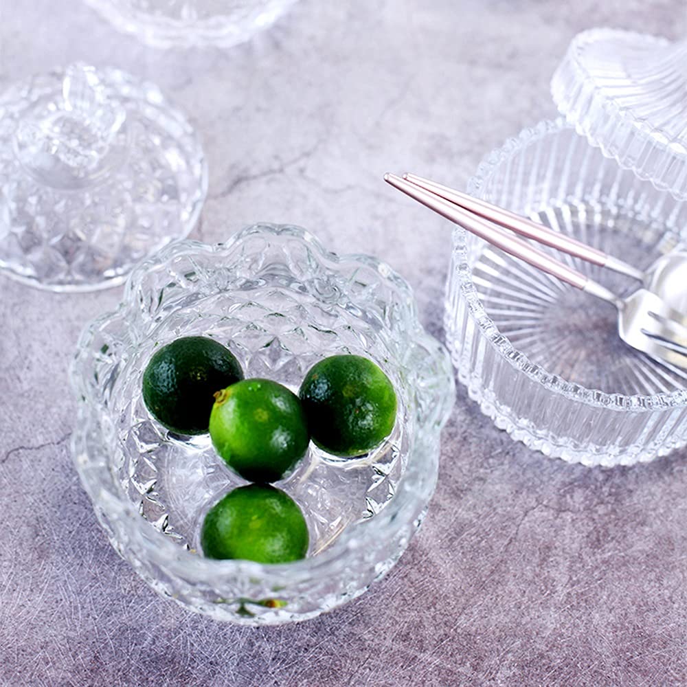 HLTYGWX Zuckerdose, transparentes Glas, Süßigkeitenschale mit Deckel, Kristallschale, Keksbehälter, Glas, dekorative Aufbewahrungsbox für Schmuck (A)