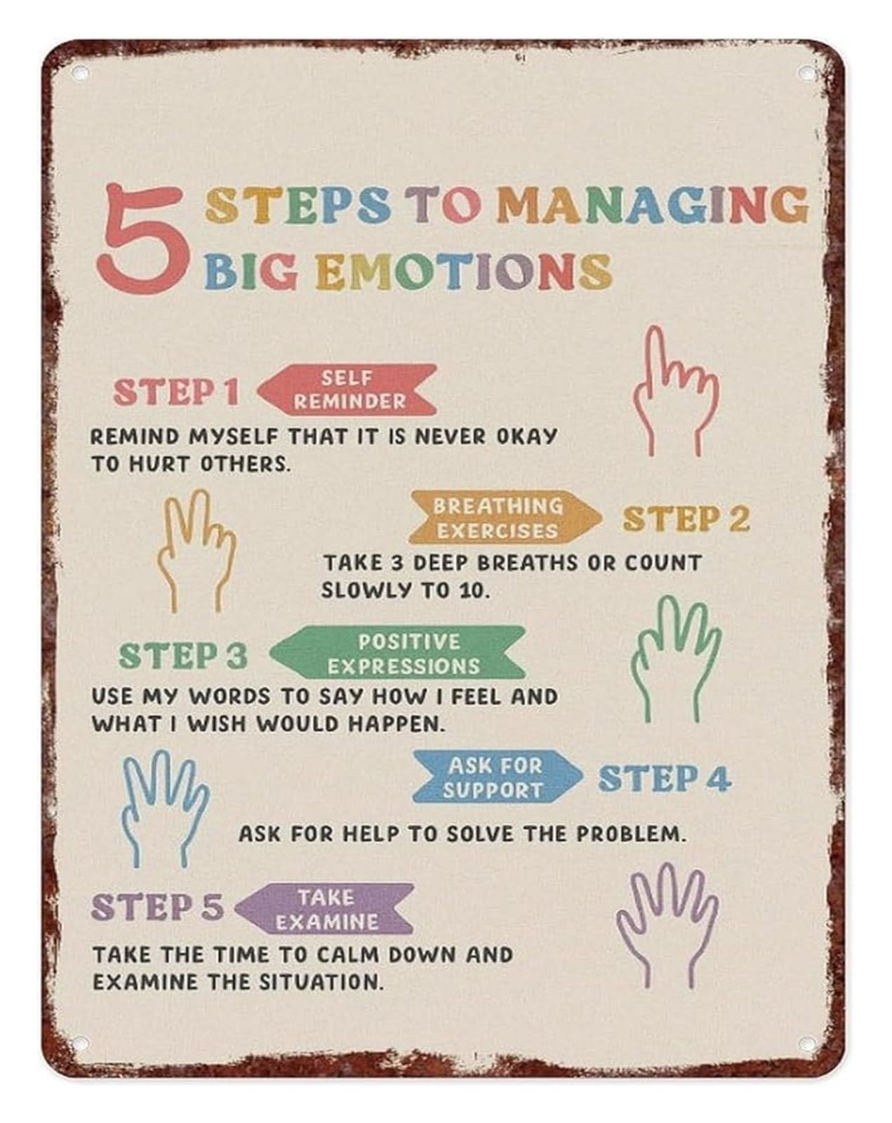 AUOQKQUT Feelings and Emotions Mental Health Sign Calming Aluminum Poster Wall Decor for Counseling Office Classroom and Home 8 X 12 inch