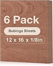 Rowood 6 Pack Bubinga Plywood 1/8,12x16x1/8inch,3mm Plywood Sheets Thin Unfinished Wood for Laser Cutting and Engraving,DIY Adult Craft Project Kits for Ornaments, Models Drawing,Wood Burning