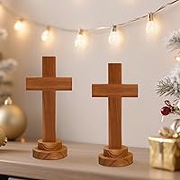 Vista 8 de Attivolife Cruz de madera hecha a mano – Crucifijo de madera cristiana de Jesús sagrado con soporte, decoración de mesa de habitación del hogar