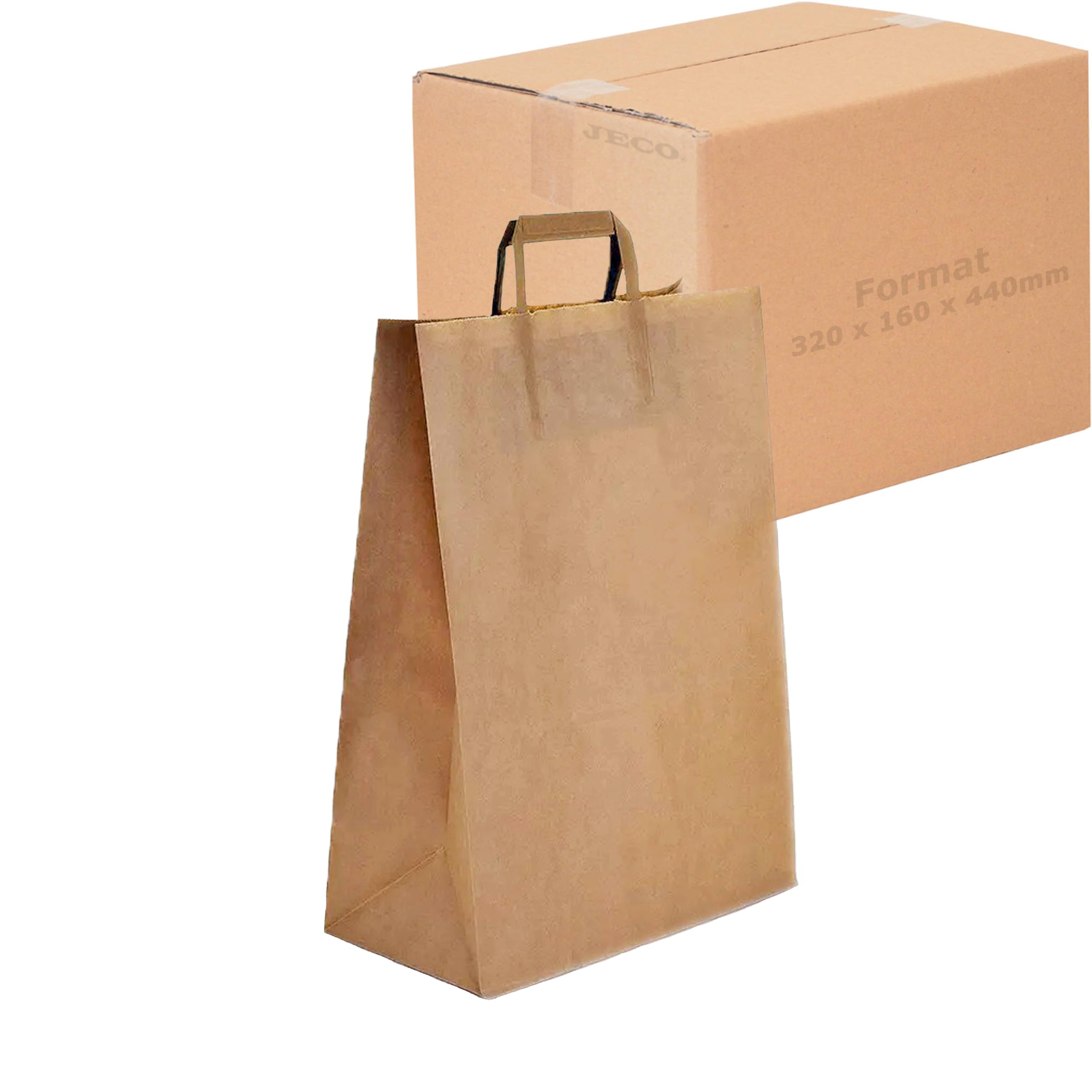 Jeco - Lot de 25 sacs cabas en papier kraft brun avec poignée plate 32 x 16 x 44 cm 24 Litres résistant papier 80g/m² sac marron havane vente à emporter emballage commerce sac cadeau
