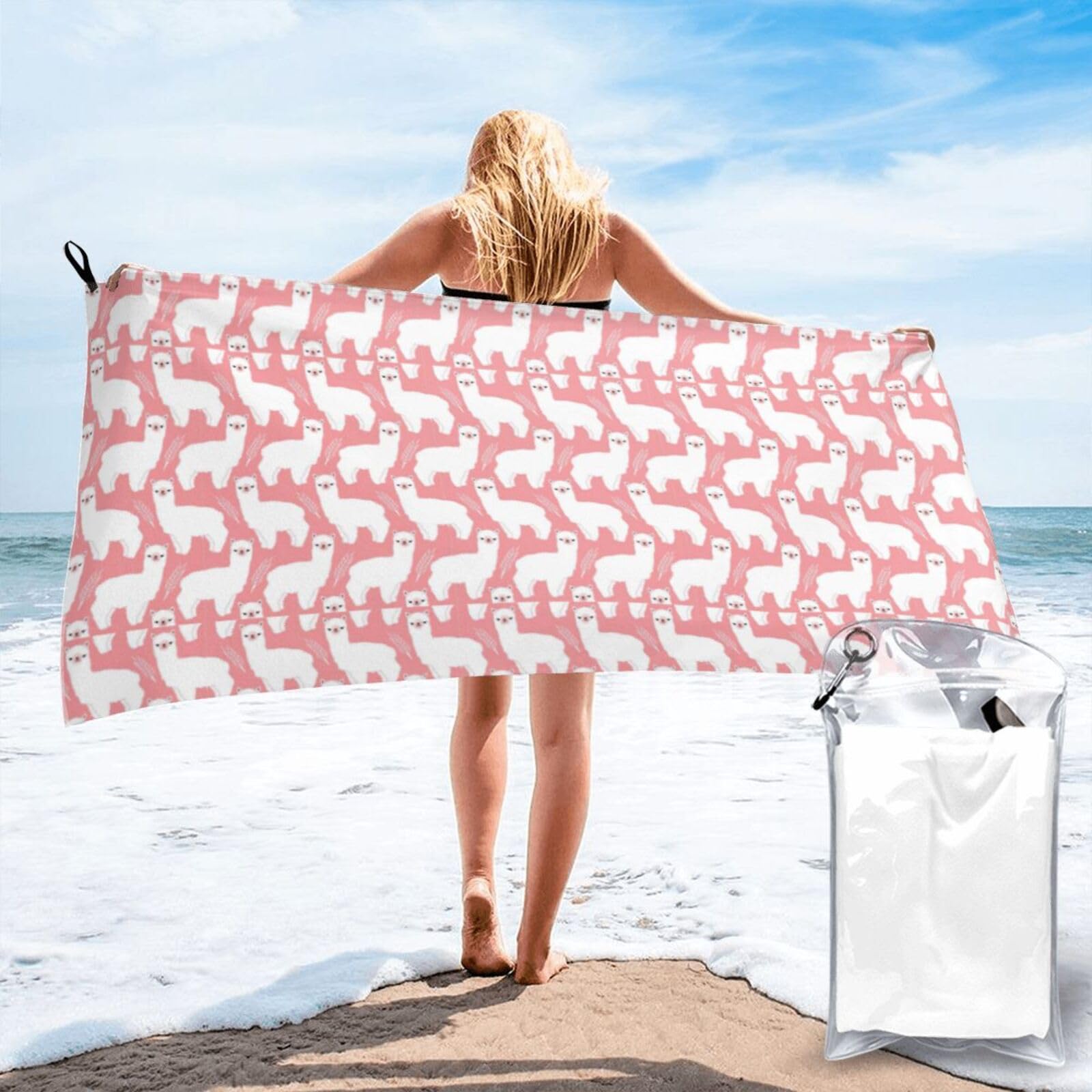 SDEGTHO Alpaca Llama Print Beach Towel Quick Dry Portable For Swimming Yoga Adults Fitness